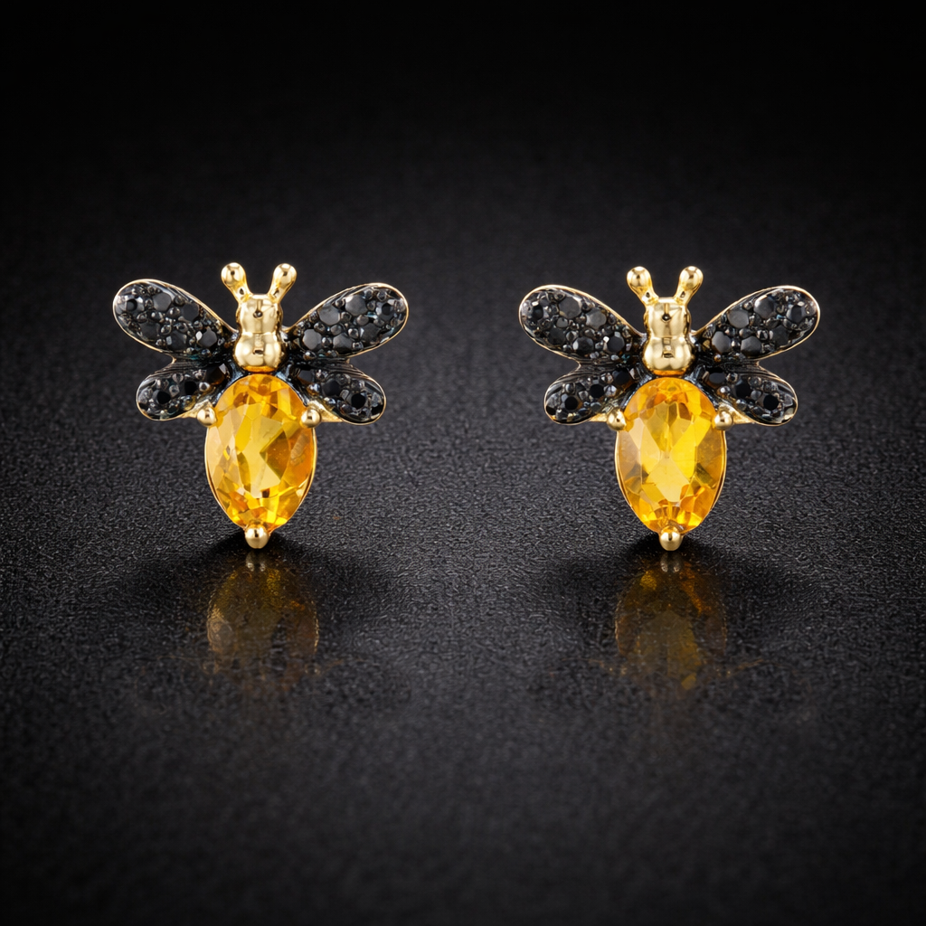 Aretes de abeja con citrino natural