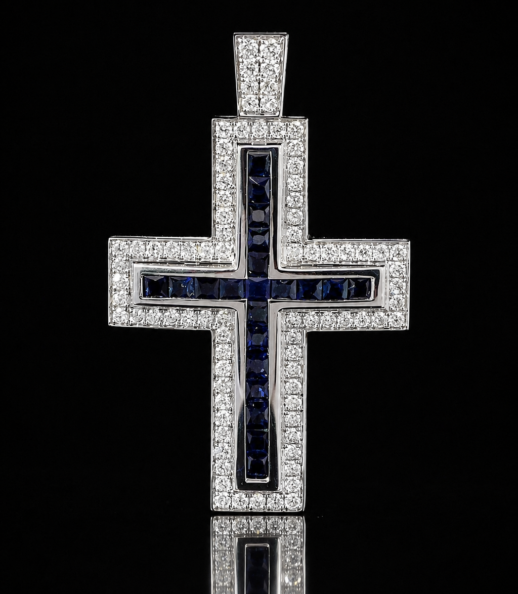 Dije Cruz Con diamantes y zafiros