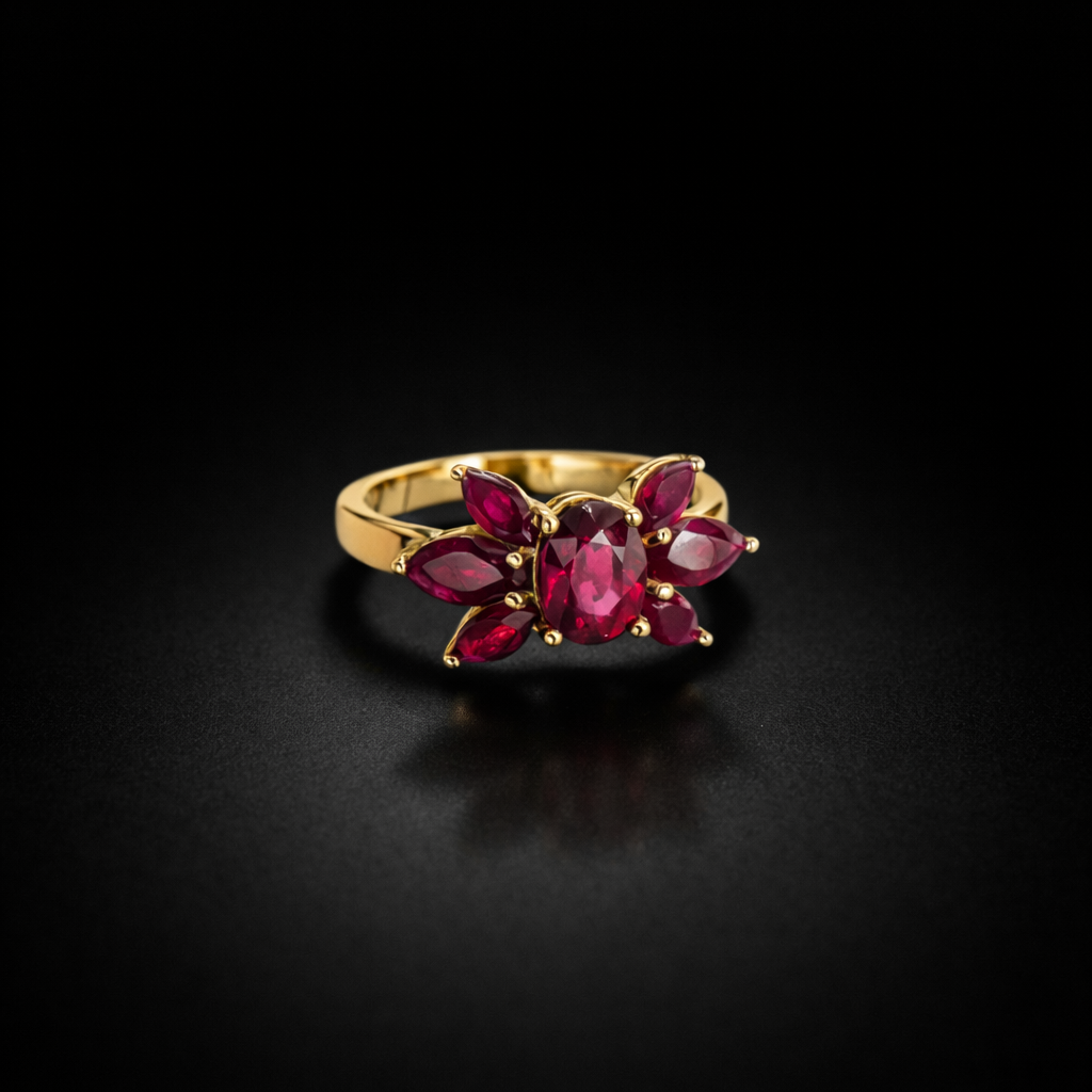 Anillo flor de rubis naturales