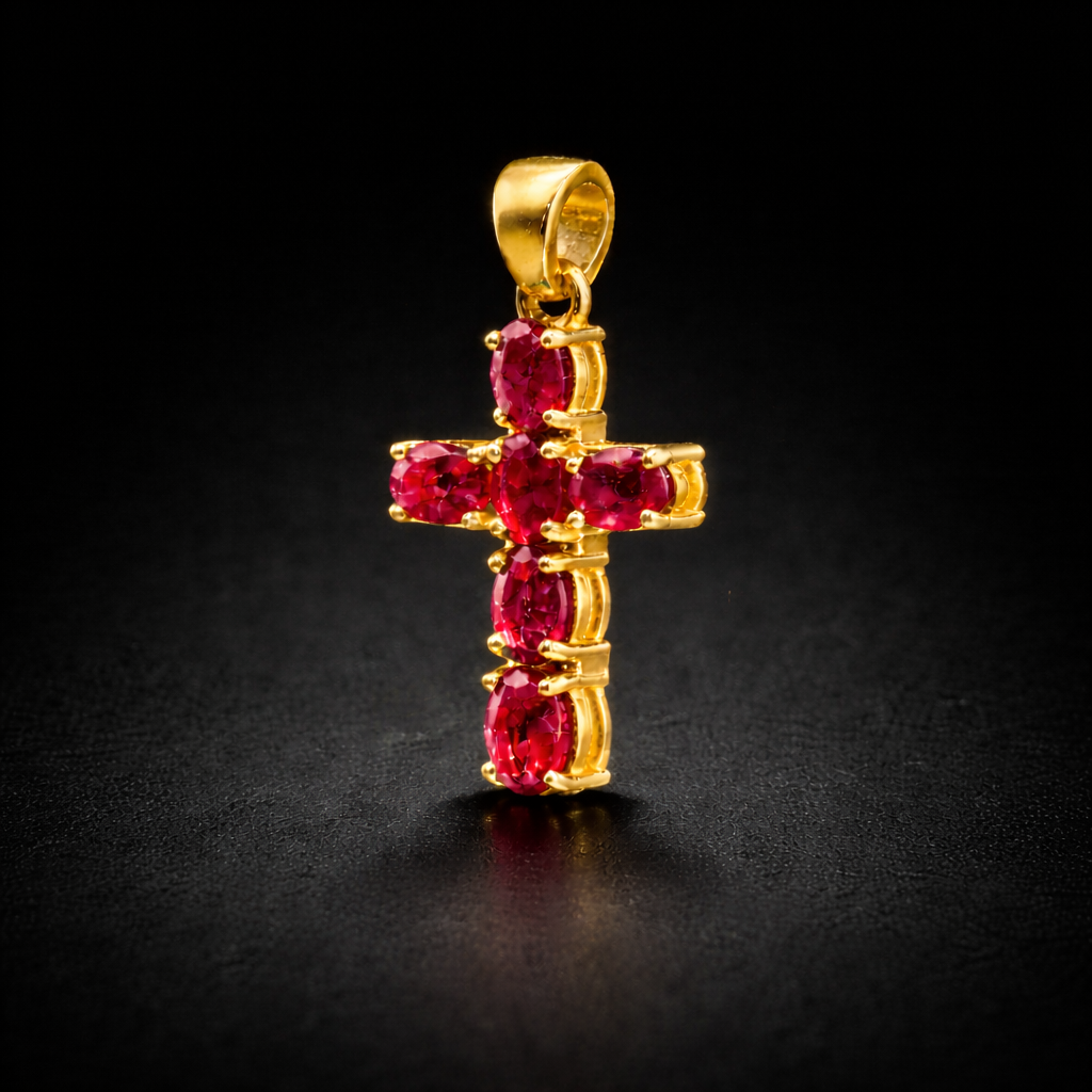 Dije de cruz con gemas naturales