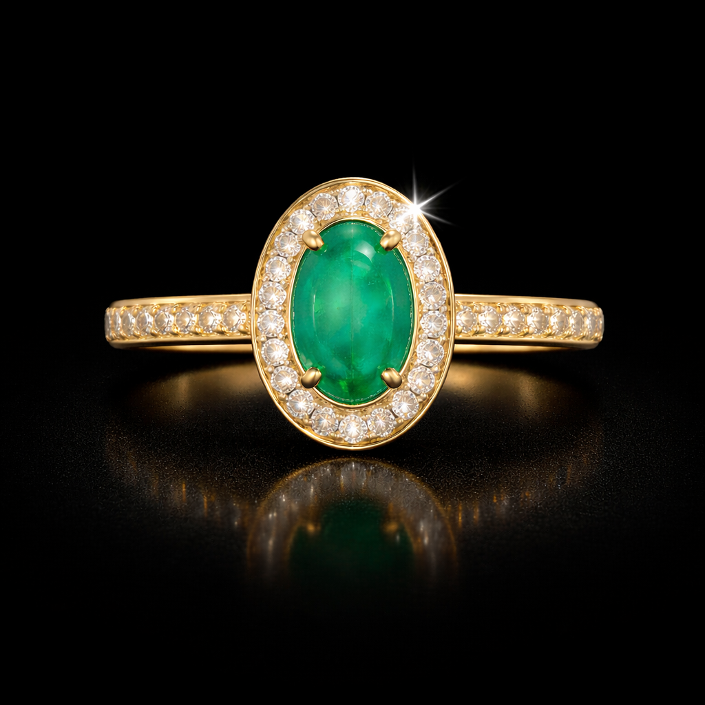Anillo de esmeralda oval con diamantes lab