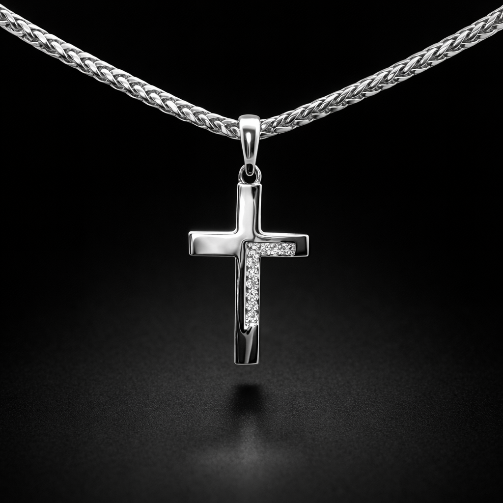 Dije de cruz minimalista con diamantes naturales