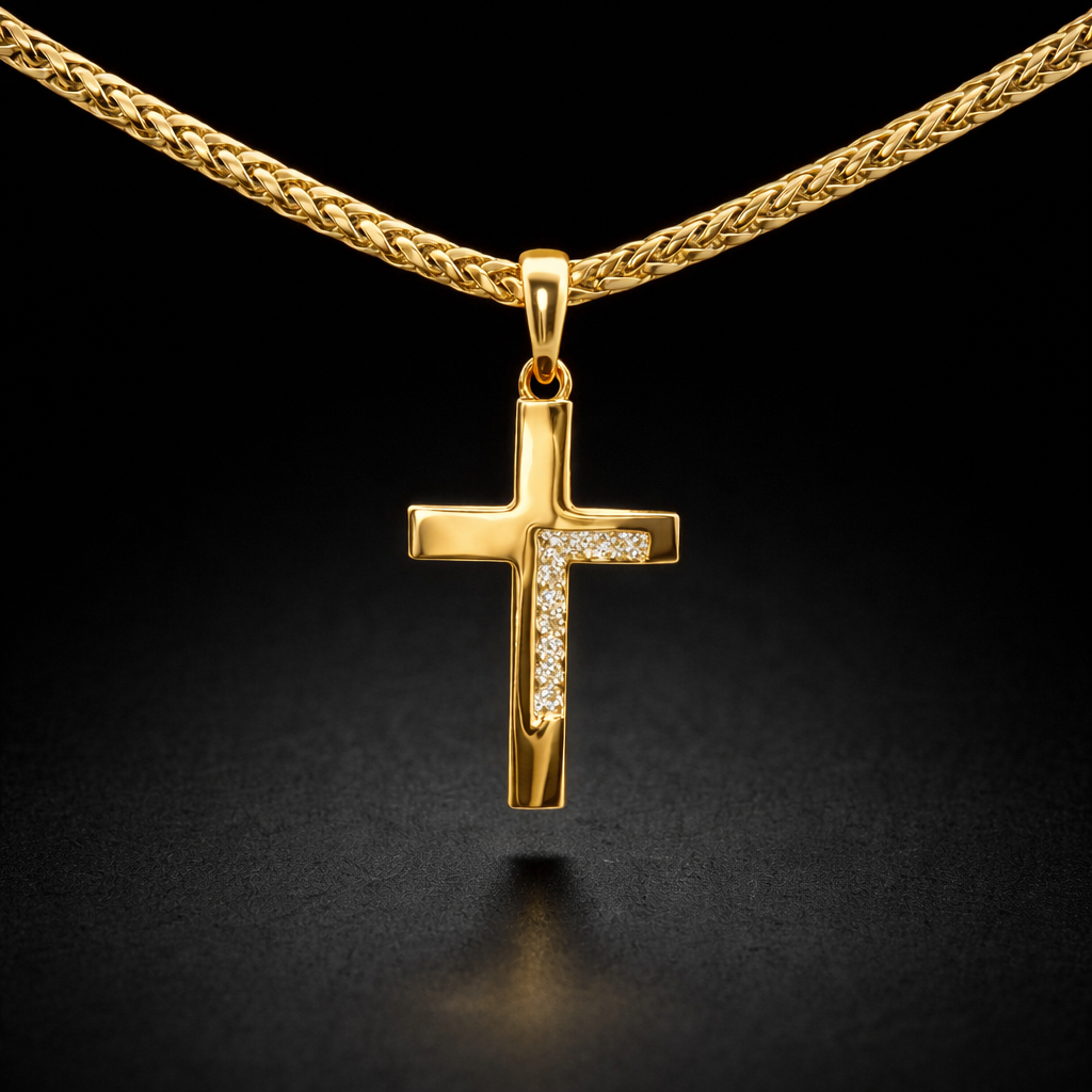 Dije de cruz minimalista con diamantes naturales