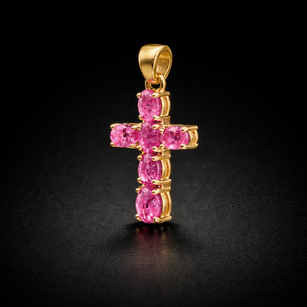 Dije de cruz con gemas naturales