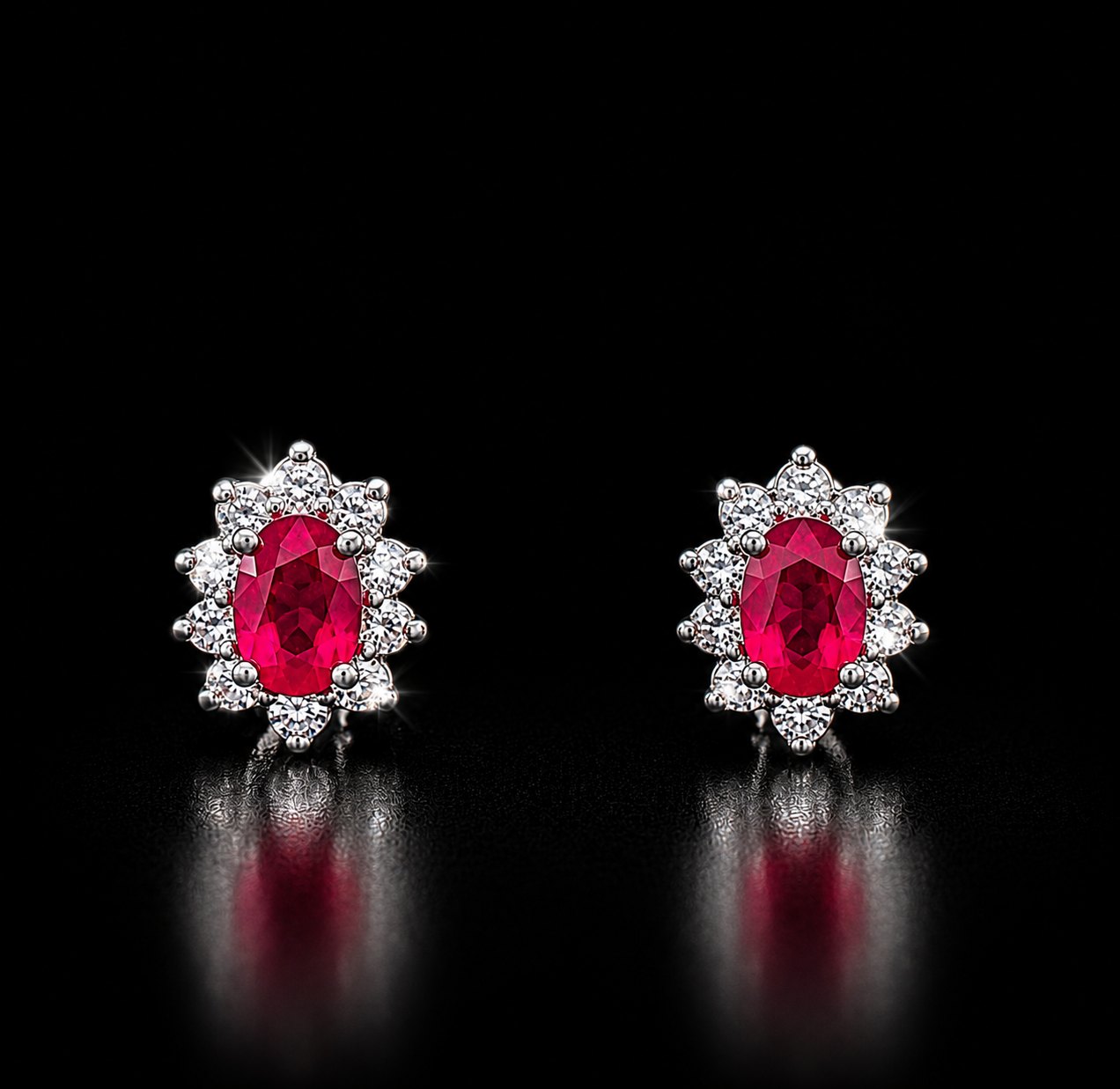 Aretes con Rubí y diamantes Naturales