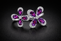 Anillo flores con rubí y diamantes lab.
