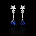 Aretes colgantes de zafiro y diamante natural