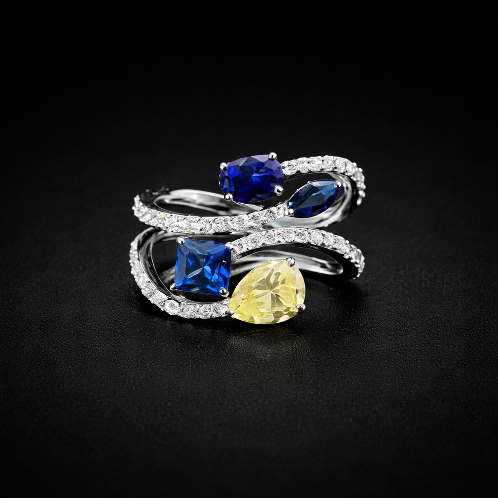 Anillo de diamantes y Zafiro Natural