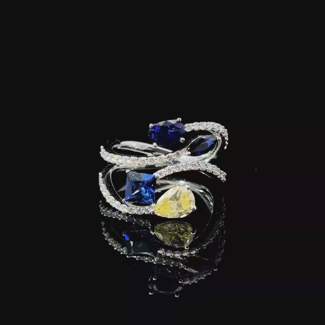 Anillo de diamantes y Zafiro Natural
