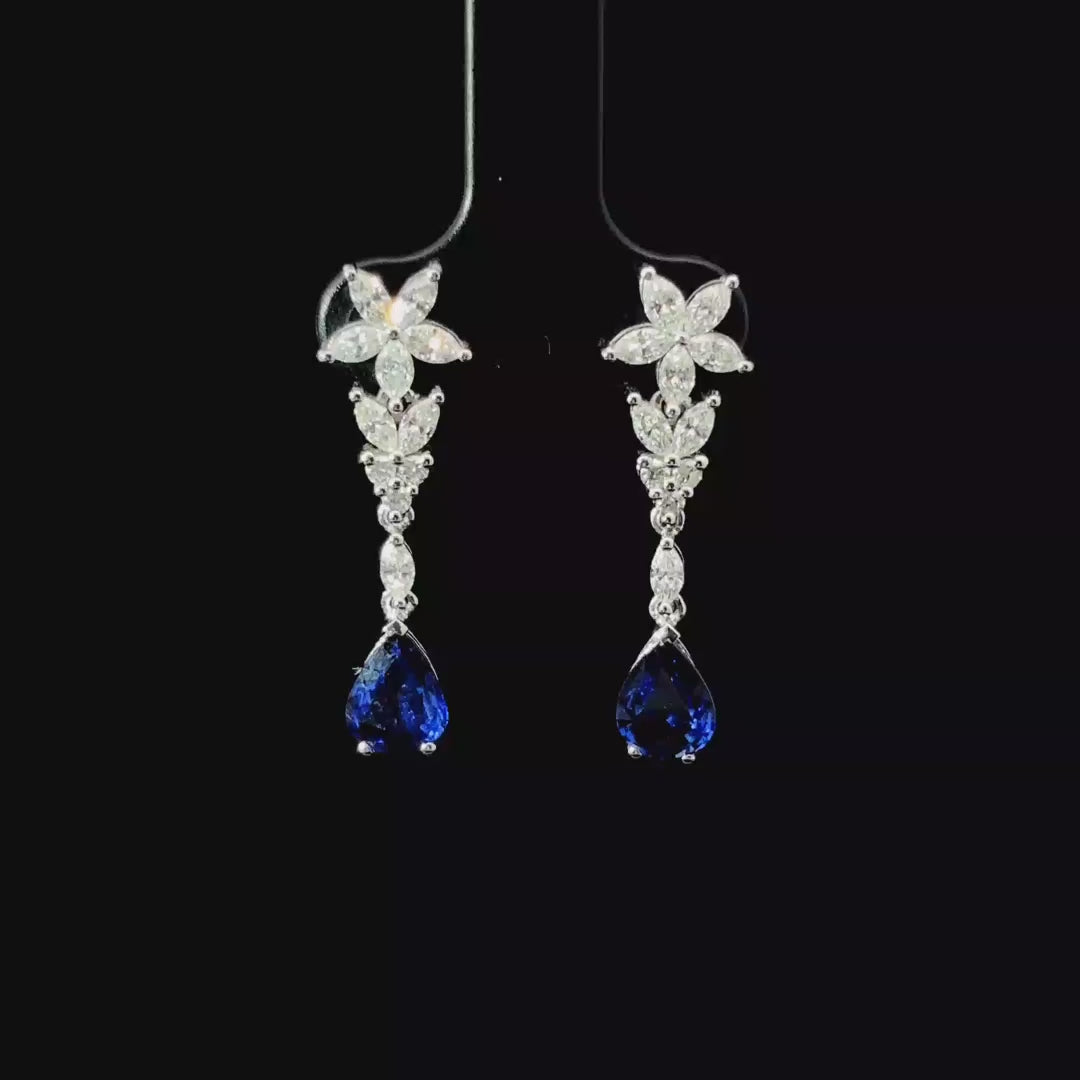 Aretes colgantes de zafiro y diamante natural