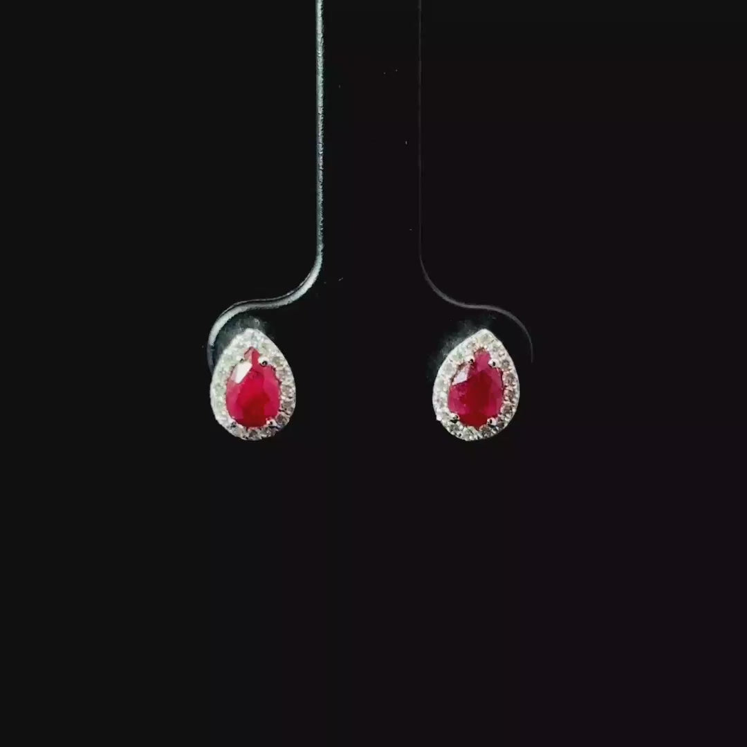 Aretes de rubí y diamantes naturales