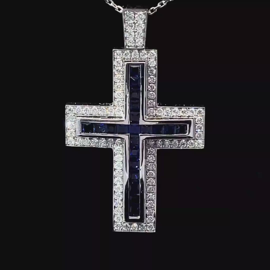 Dije Cruz Con diamantes y zafiros