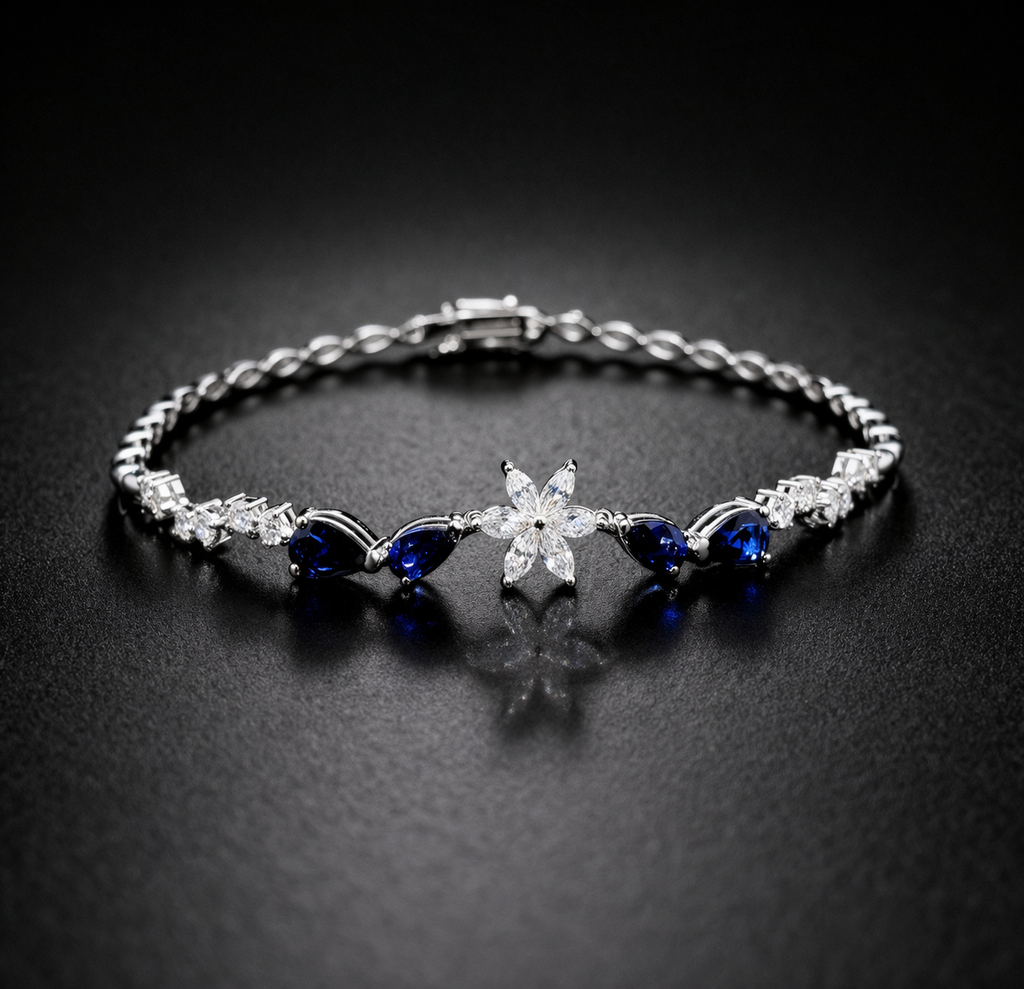 Pulsera de diamantes y zafiros naturales en oro 18k