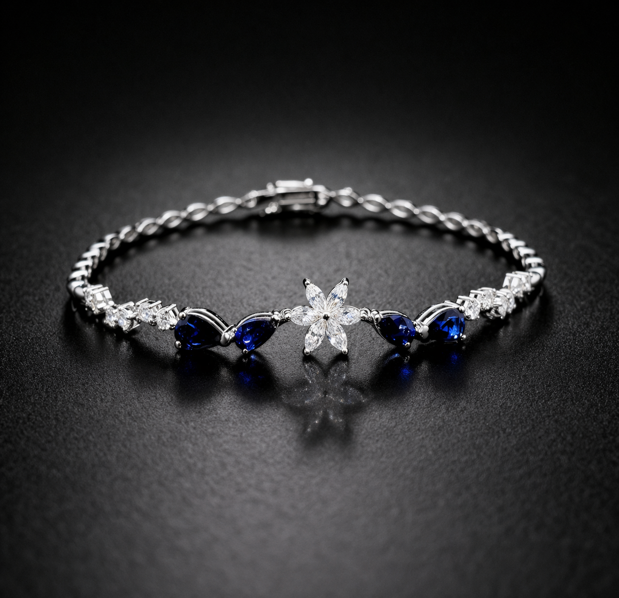Pulsera de diamantes y zafiros naturales en oro 18k