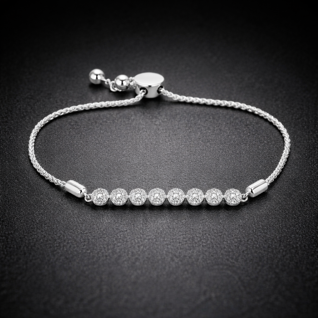 Pulsera en oro blanco y diamantes naturales en oro 10k