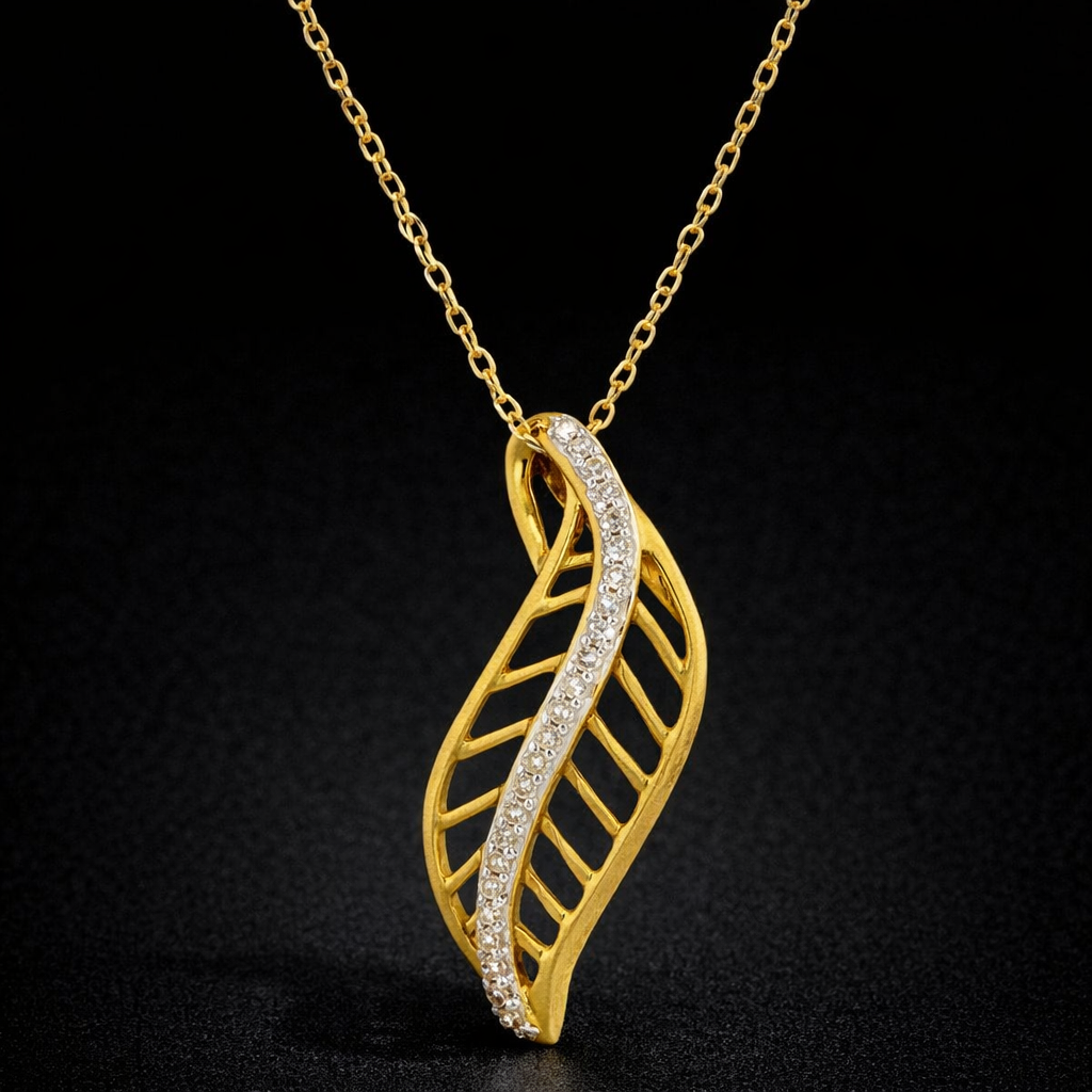 Dije de hoja en oro amarillo y diamantes naturales