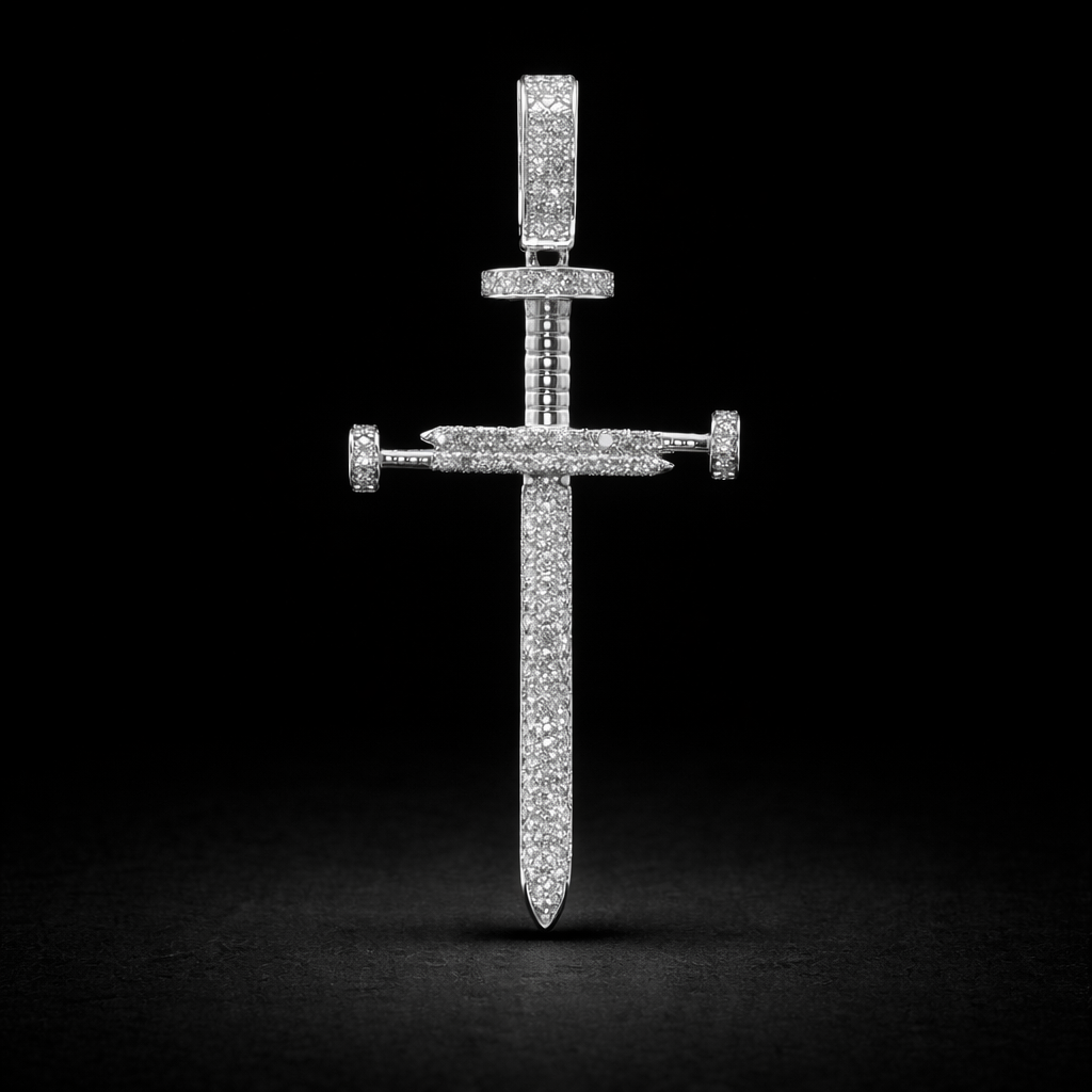 Dije cruz de clavos diamantes naturales en oro 14k